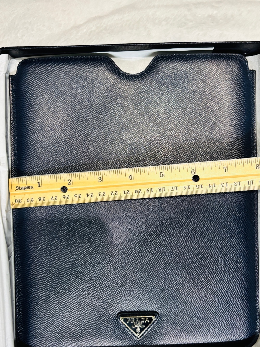 Prada Men’s Navy Saffiano Leather Document Sleeve IPad Portfolio Sleeve with box - Picture 6 of 8